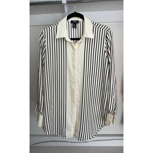 Jones & Co Women's Striped Button-Up Blouse Shirt Size Medium Satin-Feel - Picture 1 of 9